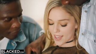 A tiny blonde beauty Kali Rose got her pussy railed by six black cocks in intense interracial action