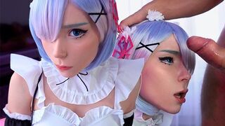 Kawaii maid gave the boss her deep throat and cum in mouth POV