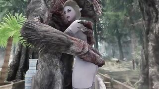 A dark elf gets her beaver smashed by a massive troll cock