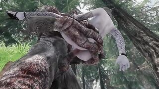 A dark elf gets her beaver smashed by a massive troll cock