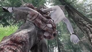 A dark elf gets her beaver smashed by a massive troll cock