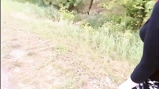 An Asian girl gets fucked outdoors by the first comer