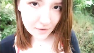 An Asian girl gets fucked outdoors by the first comer