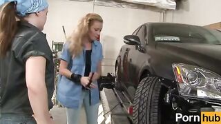 Two lesbians have fun with each other in the garage