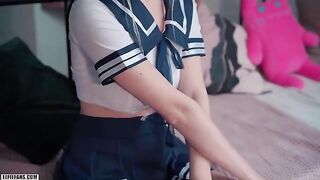 Cute schoolgirl gets her pussy filled with cum and facial