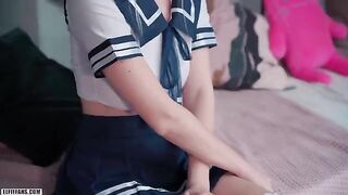Cute schoolgirl gets her pussy filled with cum and facial