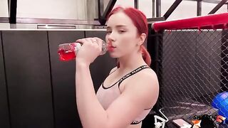 Redhead girl gets her booty smashed by a trainer in hardcore action