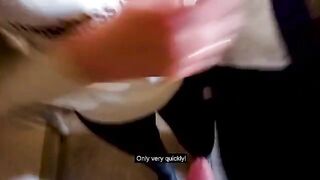 The guy fucked a cute girl at the stairs while her parents were at home