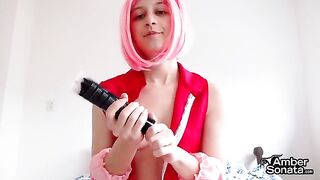 Sakura teaches how to masturbate with her cosplay instruction manual