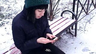 I helped the beautiful stranger to warm up, and she swallowed everything