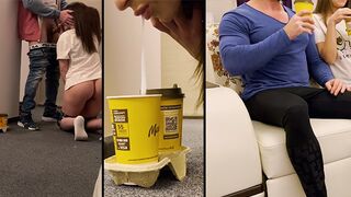 The delivery guy came to the house and the wife made a cum coffee