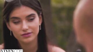 A shy brunette, Stefany, lets go of all her inhibitions with Alberto in a steamy scene