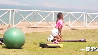 Hot Peruvian gym teacher caught in sexy workout routine in the middle of exercise