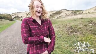 Exhibitionist sex on the beach with a huge dildo and almost getting caught