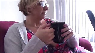 The blonde MILF stepmom, Brianna Beach, welcomes her stepson home with open arms