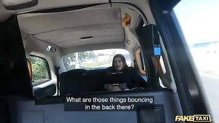 Fake taxi ride with Sabien Demonia in fishnets turns rough