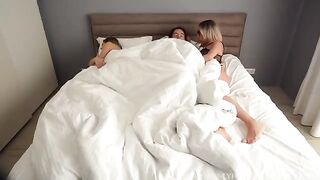 Girl seduced by her stepmom and her boyfriend to sleep with them both