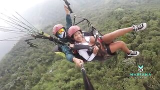 Colombian actress Mariana Martix squirts while paragliding over the sky