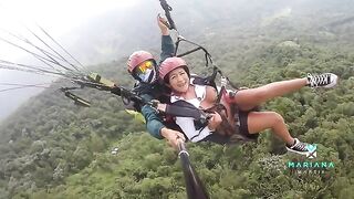 Colombian actress Mariana Martix squirts while paragliding over the sky