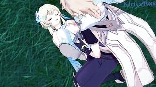 Aether and Futa Lumine have intense sex in the meadow at night