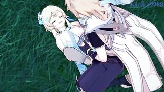 Aether and Futa Lumine have intense sex in the meadow at night