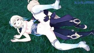 Aether and Futa Lumine have intense sex in the meadow at night