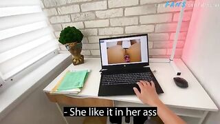 A hot stepmom caught her stepson jerking off with intimate photos of her