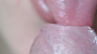 A girl couldn't swallow all the cum, so she spat and wasted it