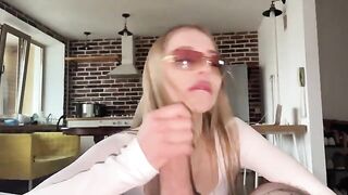 Woman wears glasses to meet her boyfriend and gets cum on them