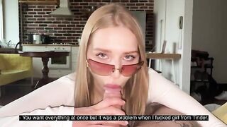 Woman wears glasses to meet her boyfriend and gets cum on them