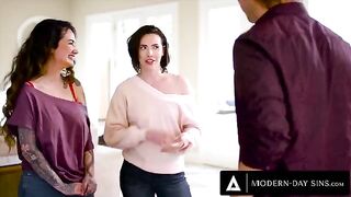Casey Calvert and Arabelle Raphael share boyfriend's cock in a hot FFM threesome