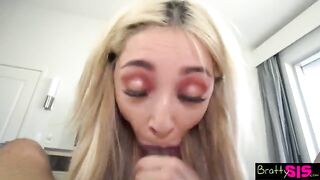 Cute little stepsister has a huge dick in her mouth and she loves it