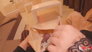 Pervert guy fucks his sexy stepmom using popcorn as lube