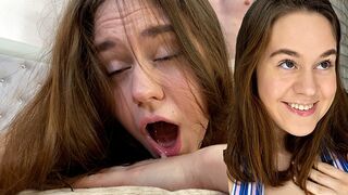 Petite brunette gets fucked hard by her friend’s husband and ends up with a mouthful of cum