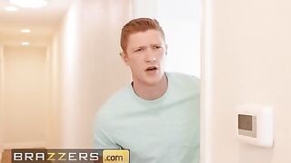 A sexy Mellanie Monroe gets stuck while setting up the laundry rack and her stepson helps her out