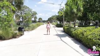 A girl on roller skates rolls to her home and meets a guy
