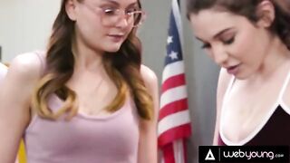 Two young girls masturbate and experiment with lesbian sex in detention