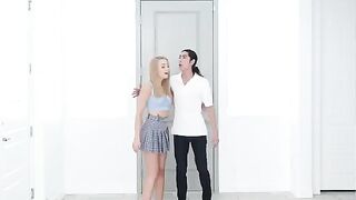 Skinny blonde Madison Summers fucked in the kitchen passionately