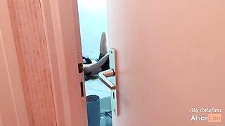 I spy on my stepsister while she rubs her pussy and I offer her my dick