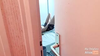 I spy on my stepsister while she rubs her pussy and I offer her my dick