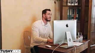 A girl seduces her coworker and dives into anal adventures with him