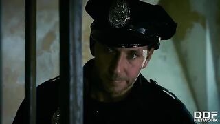 Hot FFM threesome with Rosella Visconti and Kathia Nobili in a police station setting