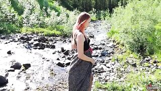 Redhead teenage slut gets creampied outdoors by horny hung