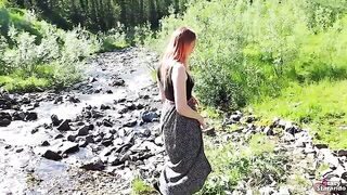 Redhead teenage slut gets creampied outdoors by horny hung