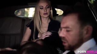The driver got fucked by two busty bombshells in a steamy scene