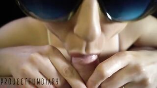 The man caresses his girlfriend and pulls her foreskin