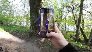A guy made cumshot right at the girl’s mouth in public place