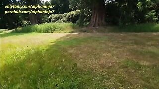 Busty brunette Alphaninja7 enjoys outdoor sex with strangers in the countryside