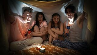 Two naughty boys scared and fucked Aubrey and Penelope in a story