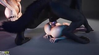 Girls with appetizing figures please a wild werewolf